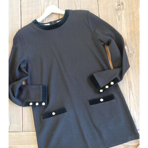 Vintage Liz‎ Claiborne Dress Large Black Gold Button Wool Velvet 90s Mod Twee